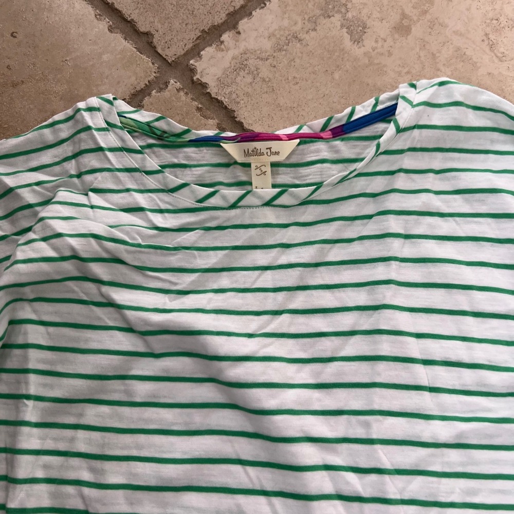 Matilda Jane Sm Sugar Sugar Green White Striped Ruffle Bell Sleeve Tunic Top - Picture 7 of 9